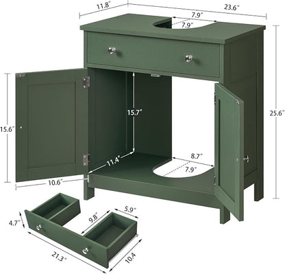 TEENFON Pedestal Sink Storage Cabinet with 2 Doors and Drawer, Bathroom Sink Cabinet, Under Sink Cabinet with U-Shape Cut-Out, Green