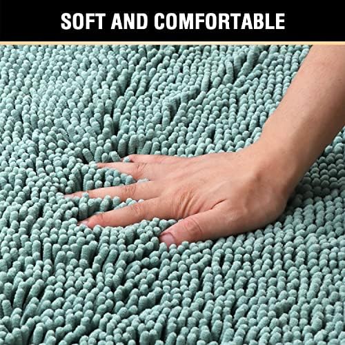 H.VERSAILTEX Microfiber Bath Rugs Chenille Floor Mat Ultra Soft Washable Bathroom Dry Fast Water Absorbent Bedroom Area Rugs, 20" x 32"/17" x 24", Eggshell Blue