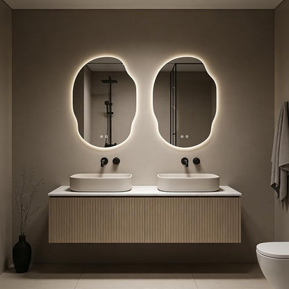 Asymmetrical Bathroom Mirror with Lights, Irregular LED Backlit Vanity Mirror, 31" H x 22" W, Anti-Fog, Dimmable Lighting with 3 Color Temp, Memory, Hardwired, Vertical or Horizontal Mount