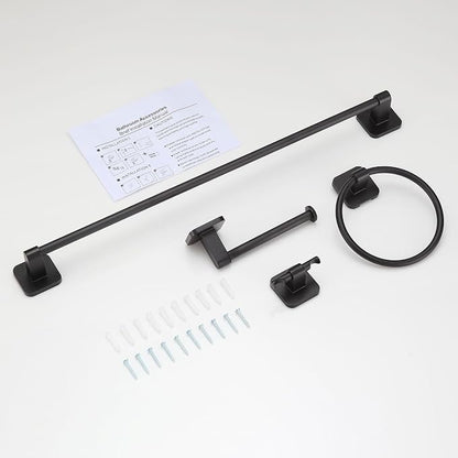 4 Pieces Bathroom Hardware Set, 24 inch Towel Bar, Towel Racks, Robe Towel Hooks, Toilet Paper Holder Wall Mounted Or Self-Adhesive,Stainless Steel and Plastic Bathroom Accessories Kit(Gray)