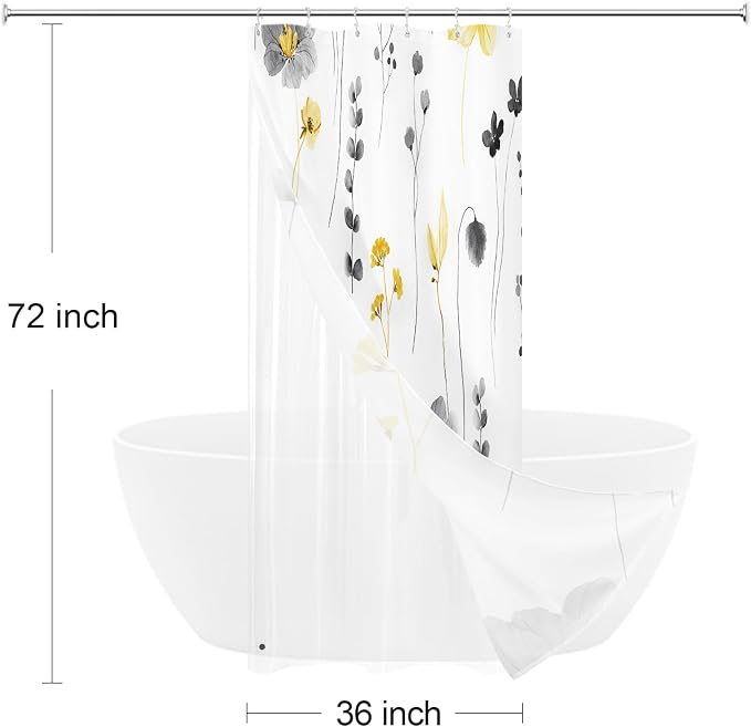 Small Stall 3 in 1 Shower Curtain Set, 36x72 | Narrow Half 3 in 1 Shower Curtain Set, PEVA Liner Set & 12 Double Sided Steel Hooks, Waterproof Fabric Bathroom Curtain