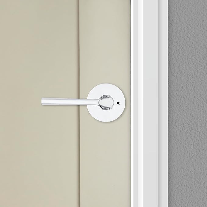 Kwikset Lisbon Interior Privacy Door Handle with Lock, Round Lever for Bathroom and Bedroom, Polished Chrome Reversible Keyless Push Button Lock Door Lever