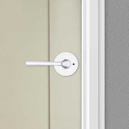 Kwikset Lisbon Interior Privacy Door Handle with Lock, Round Lever for Bathroom and Bedroom, Polished Chrome Reversible Keyless Push Button Lock Door Lever