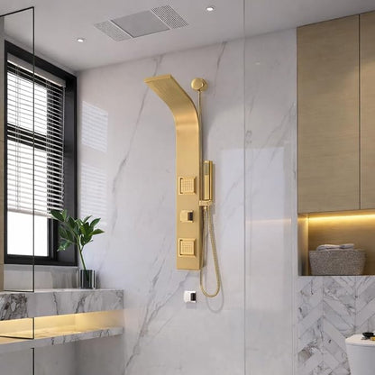 ANZZI Aura Series 39" Shower Panel Tower System | Full Body 2-Jetted Shower Tower, Head Panel with Heavy Rain Overhead, Euro-Grip Wall Mount Handheld Wand, DIY Friendly – Brushed Gold