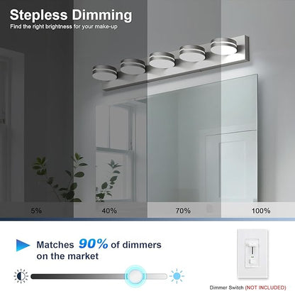 LED Modern Bathroom Lights Fixtures 5-Light Dimmable Nickel Acrylic Wall Lighting,Vanity Lights for Bathroom Over Mirror 5500k