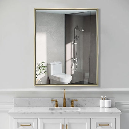 Bathroom Medicine Cabinet with 24x30 Inch Mirror - Recessed or Surface Mount Vanity Storage Cabinet｜ Antique Brush Gold Finish ｜ Rustic Farmhouse Bathroom Mirror Cabinet