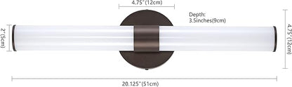 JONATHAN Y 20" Oil Rubbed Bronze/White Integrated LED Vanity Light, Mid-Century Modern Iron Sconce with Frosted Acrylic Shade, Dimmable Bathroom Light Fixture for Mirror, 3000K (JYL7119C)