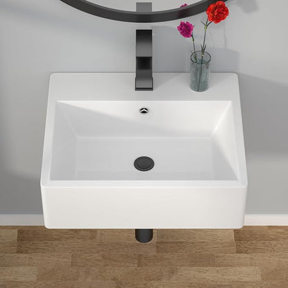 Wallmounted Bathroom Vessel Sink - 20"x17" Rectangular Floating Wall Hung Sinks Ceramic Wash Hand Basin White Wall Mount Vanity Sink for Mordern Bathroom