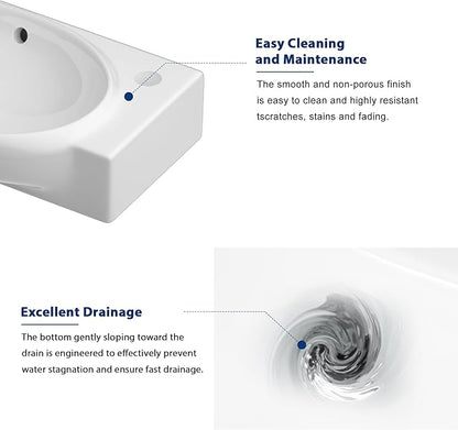 Sarlai Wall Mounted Bathroom Vessel Sink with Towel Rack,17x11 Inch Wall Hung Rectangle Ceramic Small Bathroom Sink White Mini Wash Modern Vanity Floating Basin