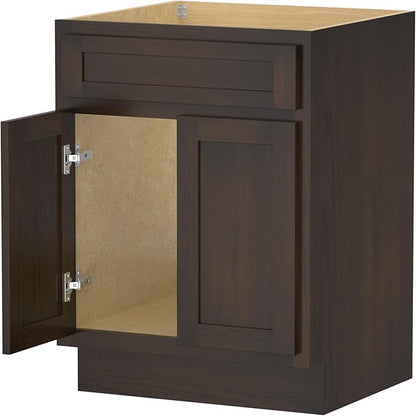 HomeBeyond 24 Inch Bathroom Vanity Base Only, Single Vanity Cabinet with Double Soft Closing Door, Composable Floor Mount Cabinets Without Top, Rustic Brown