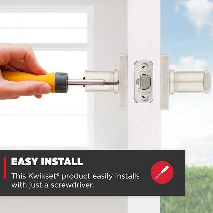 Kwikset Breton Entry Door Handle with Lock and Key, Secure Keyed Reversible Lever Exterior, For Front Entrance and Bedrooms, Satin Nickel , Pick Resistant Smartkey Rekey Security and Microban