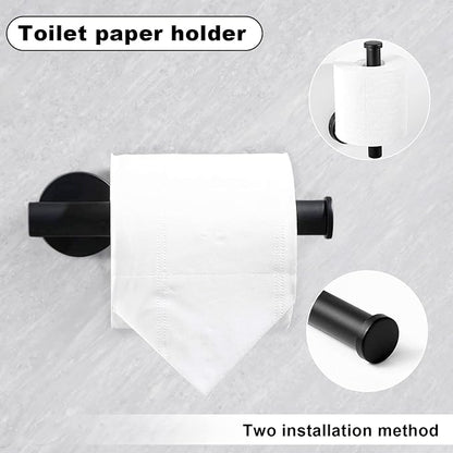 10Pcs Bath Towel Bar Set, Includes 23.6 & 16 Inch Towel Bars, Hooks, Rings & Toilet Paper Holder - Black
