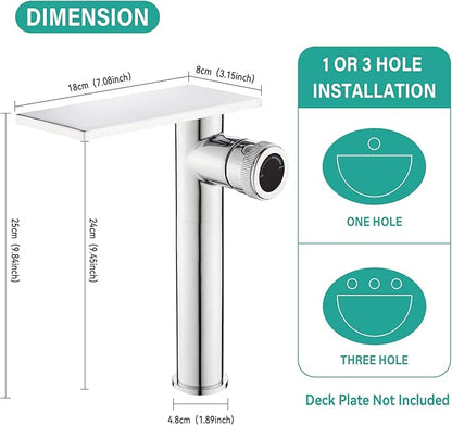 becola Modern Chrome Bathroom Faucet，Tall Waterfall Faucet for Bathroom Sink，Single Hole Cold and Hot Basin Mixer Tap，Single Handle Vanity Faucet with Adjust Knobs and Two Supply Lines