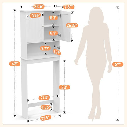Over Toilet Storage Cabinet with Barn Door & Adjustable Shelves | 24 Inch Wide Bathroom Organizer, Space-Saving, Sturdy Wood, Anti-Tipping, Easy Assembly, for Restroom, Laundry, Small Spaces