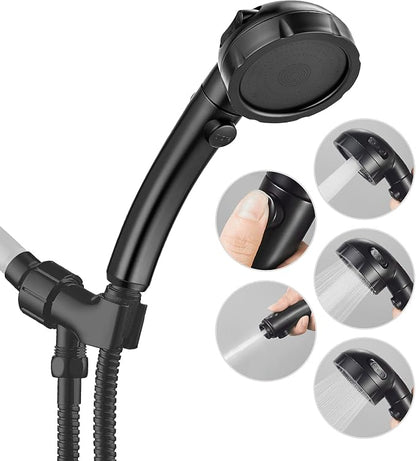 JONKEAN High Pressure Shower Head with Hose for RV Black | Water Saving Handheld with 3 Spray Modes, On Off Switch Shower, Detachable, With Angle-Adjustable Bracket