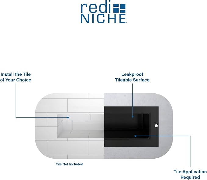Tile Redi USA Niche Single Recessed Shower Shelf – Black, One Inner Shelf, 16-Inch Width x 6-Inch Height x 4-Inch Depth (RN166S-BI)