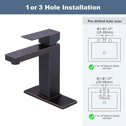 ARCORA Bathroom Faucets for Sink 3 Hole 1 Hole Oil Rubbed Bronze Bathroom Faucet Single Handle Lavatory Vanity Faucet with Deck Plate and Pop Up Drain