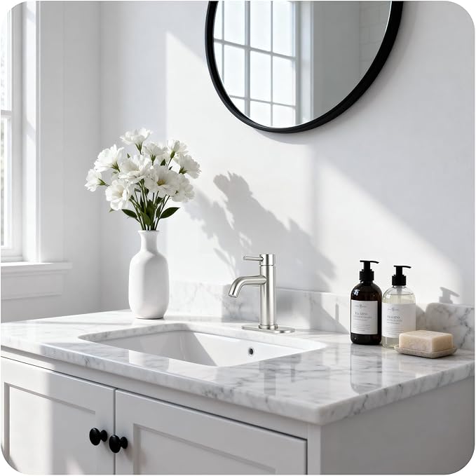 Bathroom Faucets Brushed Nickel Bathroom Sink Faucet Modern Single Handle Bathroom Faucet for 1 or 3 Hole Mxier Tap Washbasin Faucet with Deck, Pop-up Drain and Supply Hoses