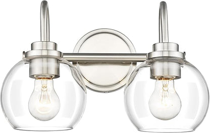 2-Light Bathroom Light Fixtures, Brushed Nickel Vanity Light with Globe Clear Glass Shade, Modern Vanity Lighting Fixtures Over Mirror, AD-22280-2W-SN