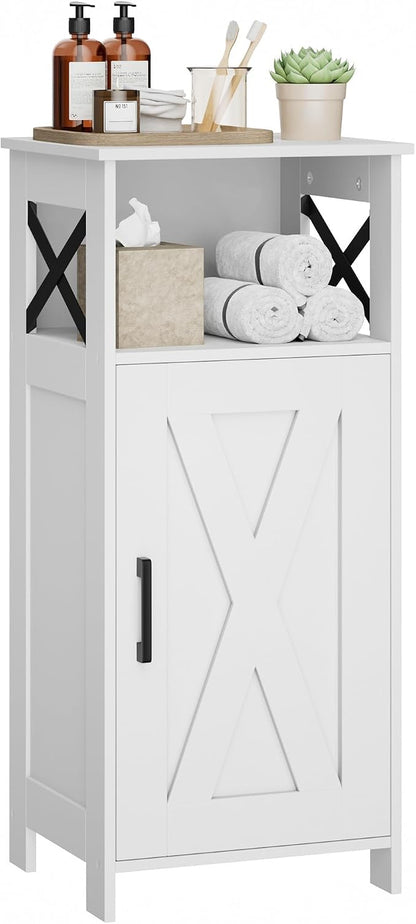 Homhedy Farmhouse Bathroom Storage Cabinet with Doors, Small Floor Cabinet | Toilet Paper Cabinet with Adjustable Shelf, Freestanding Storage Cabinet for Kitchen/Laundry/Living Room, 14"W, White