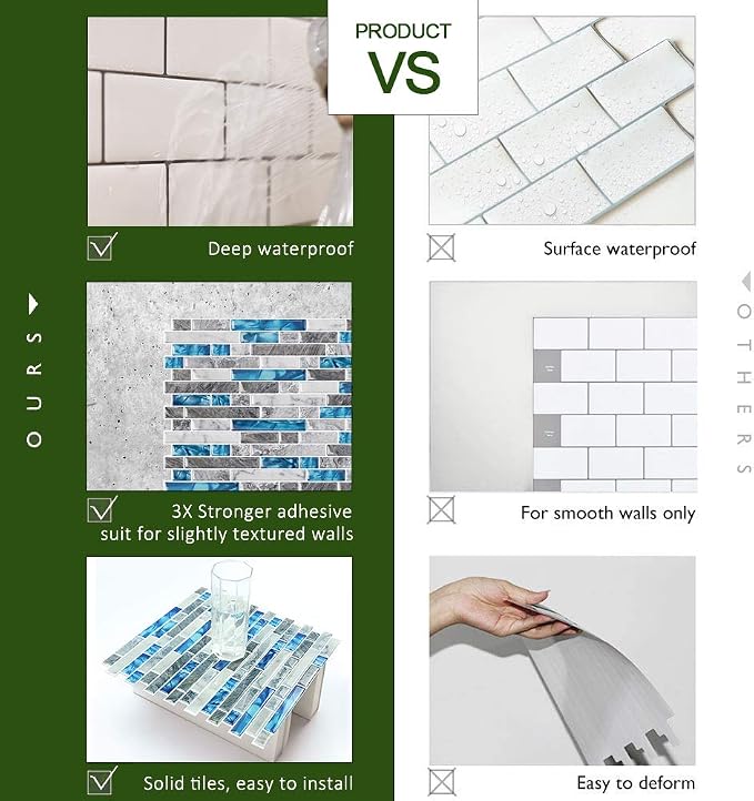 STICKGOO 10-Sheet Peel and Stick Backsplash Tiles Blue, Self Adhesive Kitchen Backsplash in Sapphire (Thicker Design)