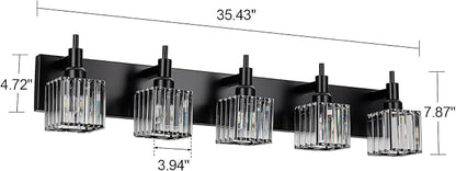 Black Crystal Bathroom Vanity Light 5-Light Modern Bathroom Lighting Fixtures Over Mirror Wall Light Fixtures