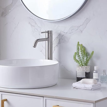 Hotis Vessel Sink Faucet Brushed Nickel, Stainless Steel Tall Bathroom Faucet with 360° Swivel Spout, Single Handle 1 Hole Bathroom Faucets with Supply Lines and Pop Up Drain, HT-TX110788L-New
