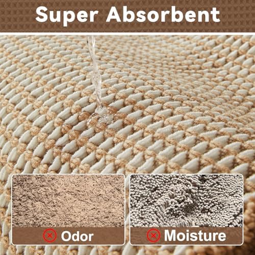 Triohero Waffle Runner Rug Bathroom, Long Boho Bath Mat 24x60 Khaki & White