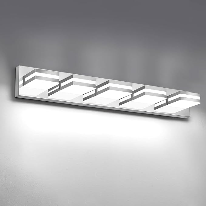 IZORRO LED Modern Bathroom Lights Fixtures(5-Light,Dimmable),Chrome Acrylic Wall Lighting,Vanity Lights for Bathroom Over Mirror - 6000k 30In （No Assembly Required）