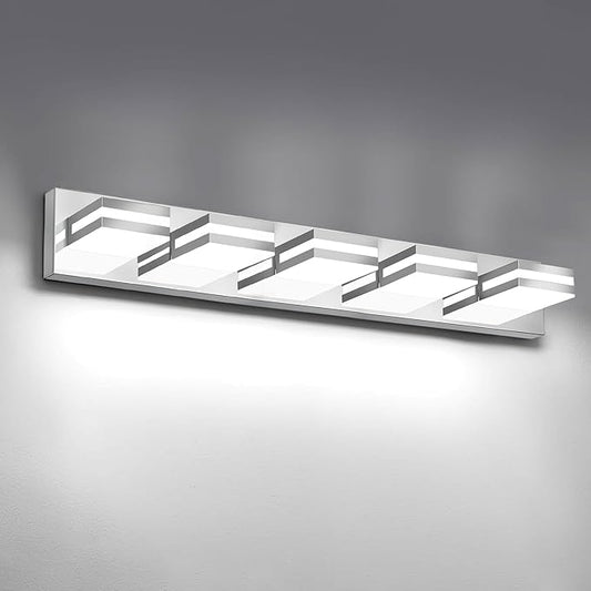 IZORRO LED Modern Bathroom Lights Fixtures(5-Light,Dimmable),Chrome Acrylic Wall Lighting,Vanity Lights for Bathroom Over Mirror - 6000k 30In （No Assembly Required）