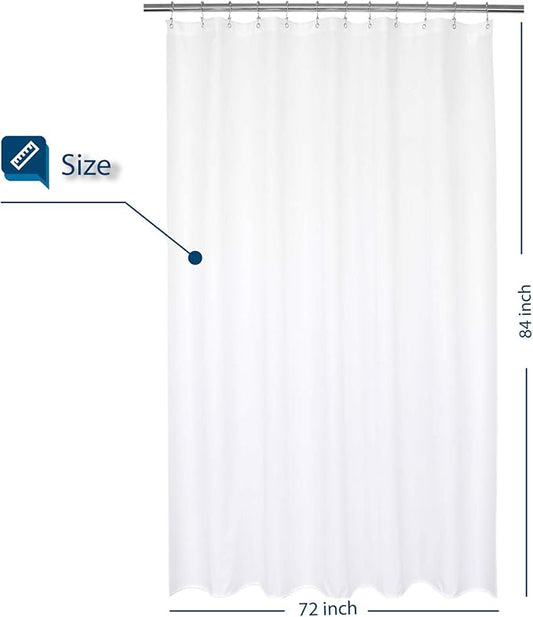 Barossa Design Waterproof Extra Long Shower Curtain or Liner Microfiber 72 x 84 inches, Soft Feel & Hotel Quality, Machine Washable, White, 72x84