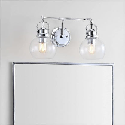 JONATHAN Y 17.5" Chrome Shirley 2-Light Bathroom Vanity Light, Metal Wall Sconce, Clear Seeded Glass Shade, Modern Transitional Farmhouse Fixture, LED Bulbs Included JYL7404A