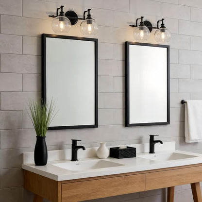 2 Light Bathroom Vanity Light, Matte Black Bathroom Light Fixtures, Modern Wall Sconce with Clear Globe Glass Shade, Farmhouse Wall Lamp for Bathroom, Living Room, Hallway, Cabinet, Porch