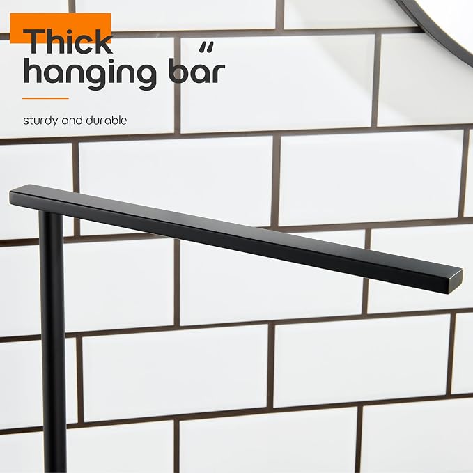 Black Towel Racks Stand 1-Tier Hand Towel Holder for Bathrooms Vanity Countertop with Heavy Marble Base Thicken Steady, Stainless Steel AN7002MB