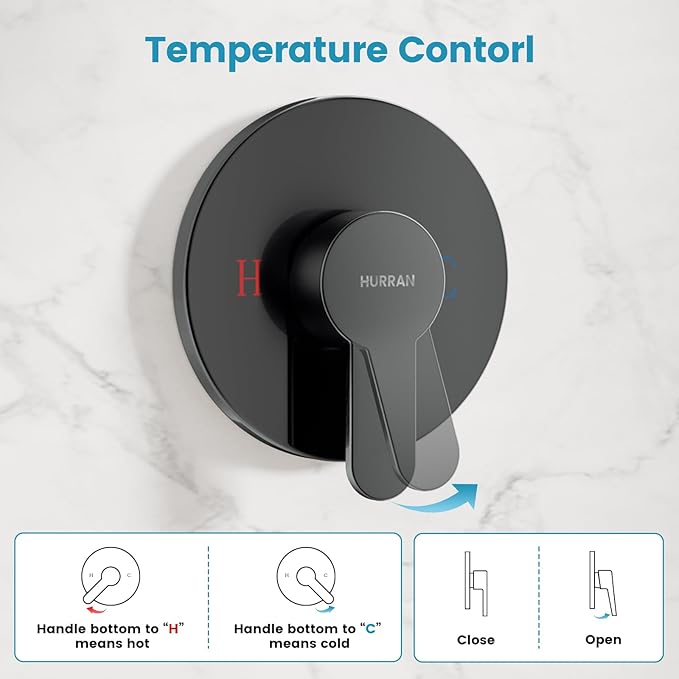 Hurran Shower System with 10 Inch Rain Shower Head and Handheld Sprayer, 3-Function Wall Mounted Bathroom Shower Faucet Set Height Adjustable Holder, Modern Shower Trim Kit Valve Included, Matte Black