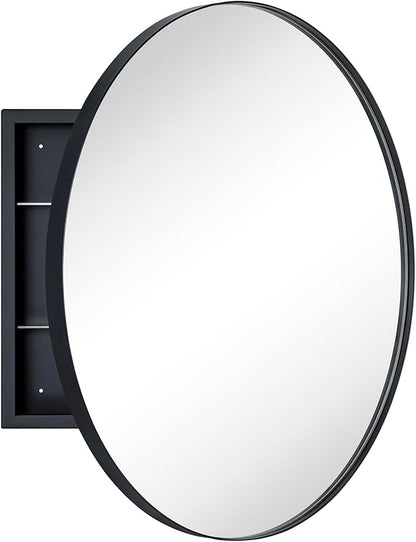 Surface Mount Black Round Circle Bathroom Medicine Cabinet with Mirror Circlular Shaped Stainless Steel Metal Framed Medicine Cabinets Bathroom Cabinet with Mirror 24'' Diameter