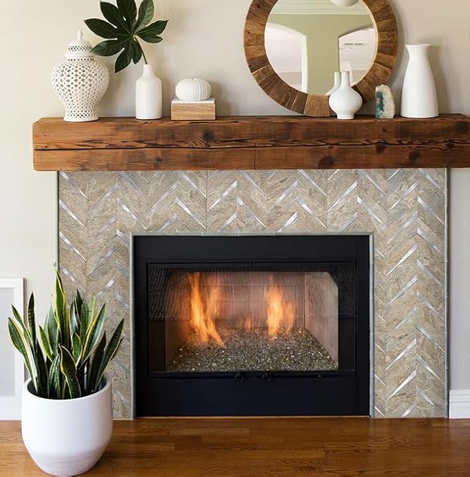 DICOFUN 10-Sheet Sandstone Look Herringbone Peel and Stick Backsplash for Kitchen, PVC Mixed Metal Gold Chevron Stick on Backsplash Wall Tiles