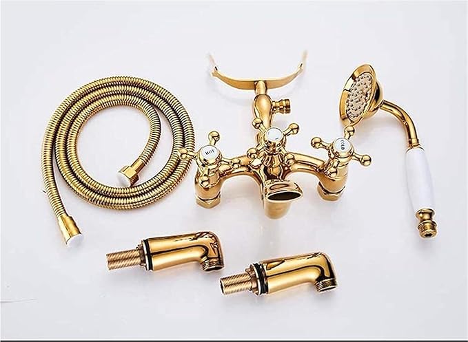 Faucet Brass Bath Set with Double Handle 2 Function Hand Shower Rotating Faucet Hot Cold Water Mixing(Black Gold-1) Faucet