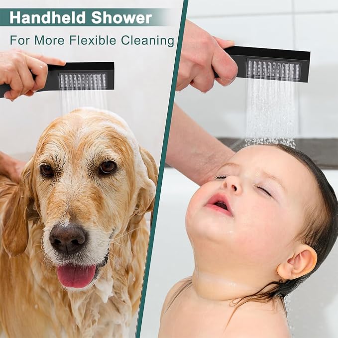 Shower System Shower Faucet Set, STARBATH 12"+6" Wall Mount Rain Shower Head and Handheld Spray for Two Person, Rainfall Shower System with Diverter Valve and Trim Kit Complete,Matte Black