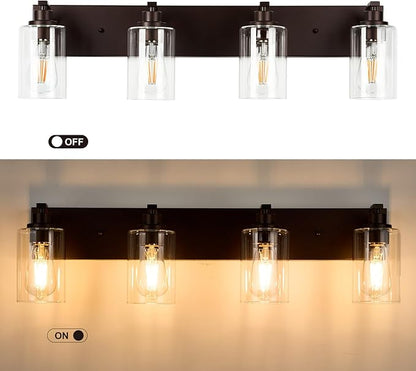 4-Light Bathroom Light Fixtures Modern ORB Vanity Lights for Bathroom Lighting Fixtures Over Mirror with Clear Glass Shade for Cabinet Mirror Bedroom Hallway