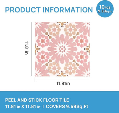 Peel and Stick Floor Tile, Waterproof 11.8x11.8 inches Self- Adhesive Vinyl Flooring for Kitchen, Bathroom, Laundry - Easy Install Removable Flooring for Renters (Pink)