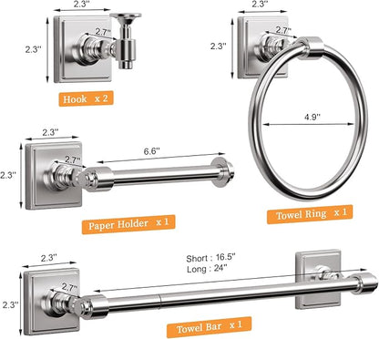 VEHCIL Brushed Nickel Bathroom Accessories Set, 5-Piece Bathroom Hardware Set, 24 Inch Towel Bar, SUS304 Stainless Steel, Towel Racks for Bathroom Wall Mounted Towel Ring Toilet Paper Holder Hooks