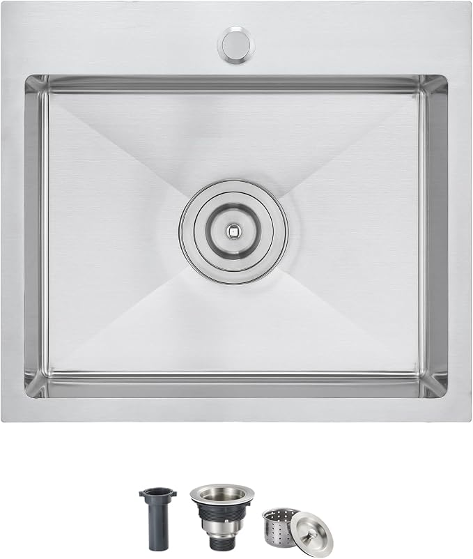 19 x 17 inch Bar Sink, Drop-in Tight Radius Brushed Stainless Steel Topmount Kitchen Sink Single Bowl