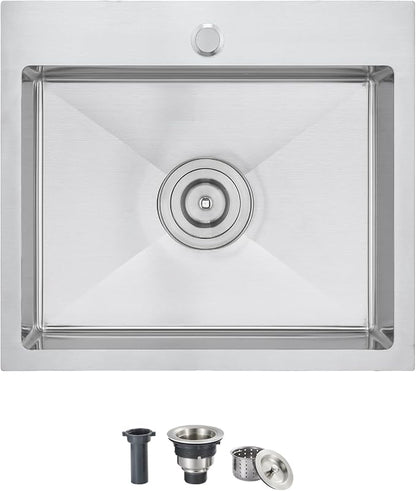 19 x 17 inch Bar Sink, Drop-in Tight Radius Brushed Stainless Steel Topmount Kitchen Sink Single Bowl