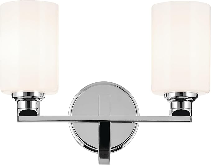 Kichler Gioe 14.25" 2-Light Vanity Light with Opal Glass in Chrome, Damp Rated, for Bathroom, Powder Room, Over a Mirror, (14.25" W x 10.5" H), 55225CH