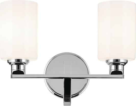 Kichler Gioe 14.25" 2-Light Vanity Light with Opal Glass in Chrome, Damp Rated, for Bathroom, Powder Room, Over a Mirror, (14.25" W x 10.5" H), 55225CH