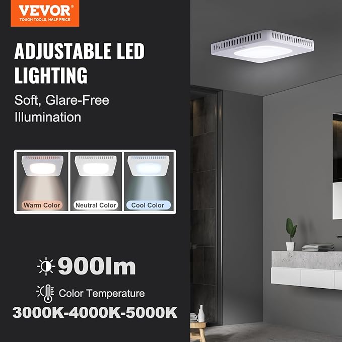 VEVOR Bathroom Exhaust Fan 80 CFM - High-Efficiency Ventilation with All-Copper Motor, 1.5 Sones Low Noise, Remote Control, Energy-Saving Ceiling Fan (Attic Access Required)