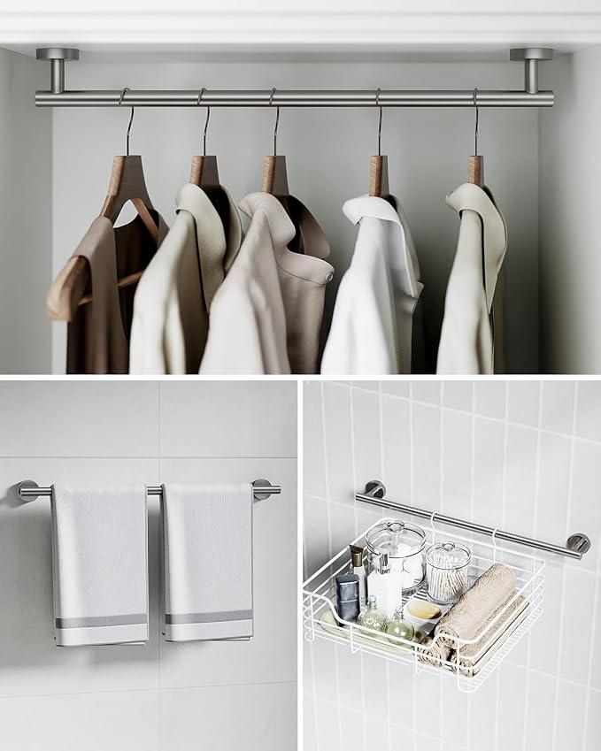 Wall-Mount Towel Bar Bathroom Hardware Accessory Set 12-Piece | Brushed Nickel,Stainless Steel,Wall Mount,Bathroom Hardware Set,Simple DIY installation,Stain-resistant and easy to maintain
