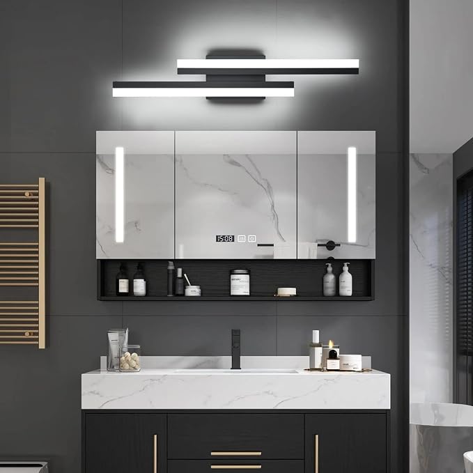 PRESDE LED Bathroom Vanity Light Modern Black 24 Inch LED Wall Lighting Fixture Over Mirror 3CCT