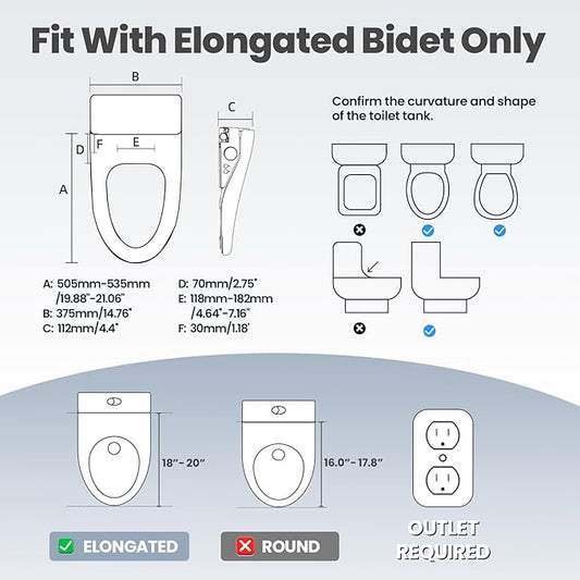 Tadashi Bidet Toilet Seat Elongated, Heated Toilet Seat, Instant Warm Water & Dryer, Feminine & Rear Wash, Self-Clean Nozzle, Slow Close Lid, Child/ECO/Silent Mode
